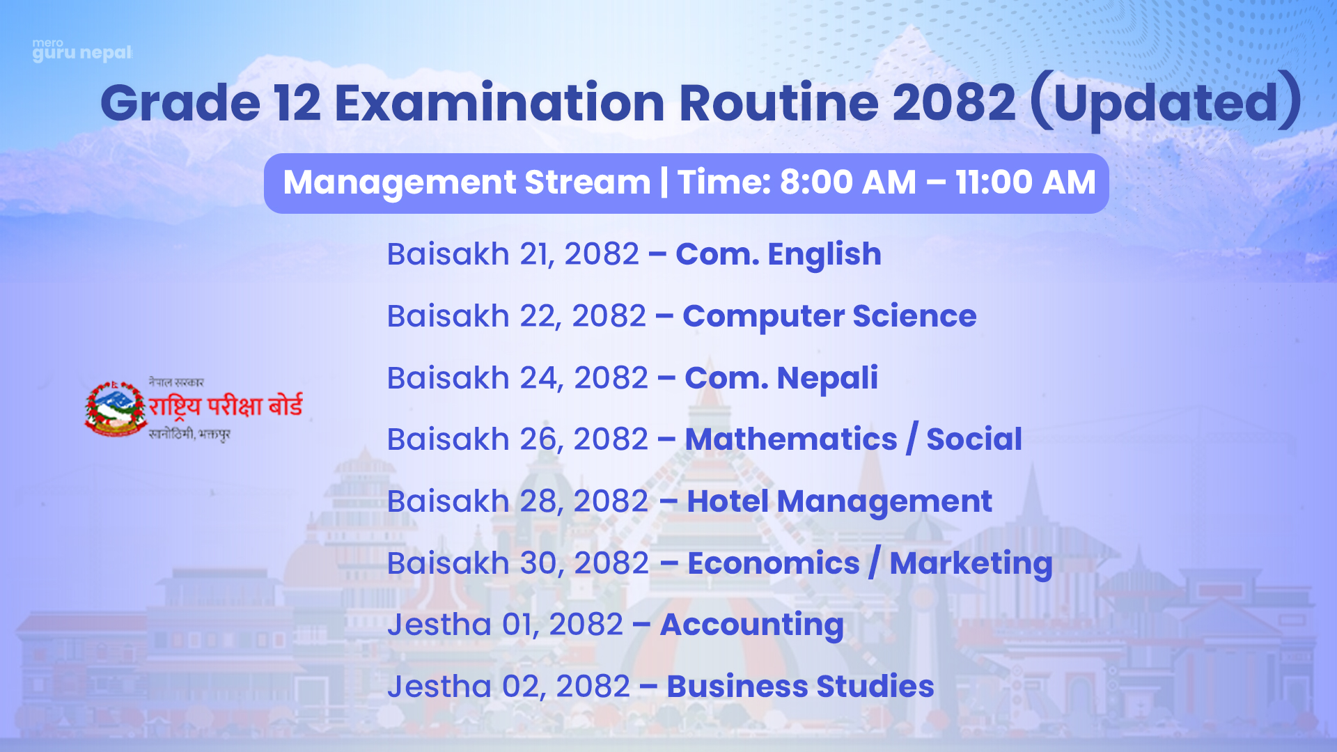 neb class 12 exam routine 2082, Class 12 exam routine 2082, Class 12 exam schedule 2082 Nepal, NEB Class 12 exam timetable 2082, Class 12 board exam dates 2025, Class 12 exam date sheet 2082, Grade 12 exam routine 2082, Class 12 annual exam schedule 2082, Nepal Class 12 board exam schedule, Class 12 exam notice 2025 (2082 BS), NEB Class 12 exam guidelines 2082, Class 12 exam preparation resources, Class 12 study materials 2082, Plus Two exam routine 2082 BS, Class 12 exam question bank 2082, Class 12 exam pattern 2082, Class 12 practical exam dates 2082, Class 12 exam admit card 2082, Class 12 exam application 2082 NEB, MeroGuruNepal Class 12, Exam Routine 2082, कक्षा १२ को परीक्षा तालिका २०८२, कक्षा १२ बोर्ड परीक्षा तालिका २०८२, राष्ट्रिय परीक्षा बोर्ड कक्षा १२ परीक्षा तालिका, कक्षा १२ को परीक्षा समयतालिका २०८२, कक्षा १२ परीक्षा मिति २०८२, कक्षा १२ को वार्षिक परीक्षा तालिका, कक्षा १२ को परीक्षा निर्देशिका,