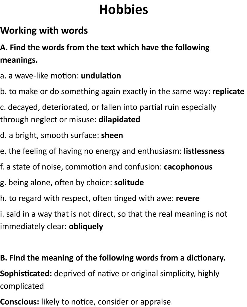 Class 12 hobbies exercise,
Hobbies Class 12 Exercise,