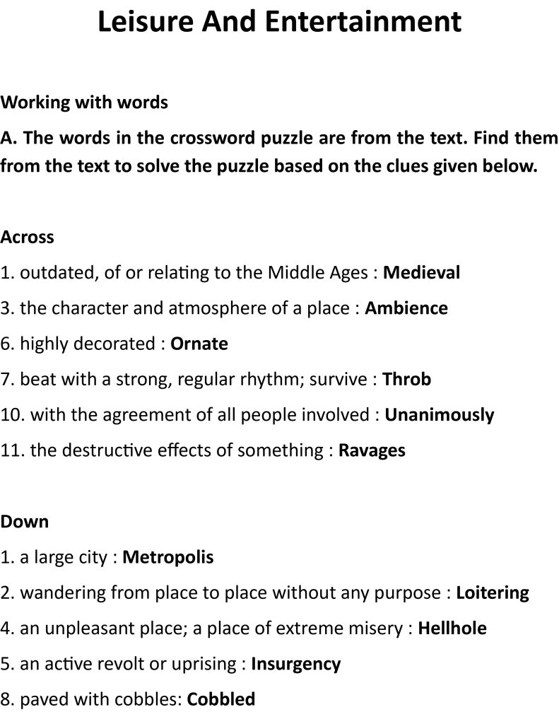 leisure and entertainment class 12 exercise, class 12 leisure and entertainment exercise